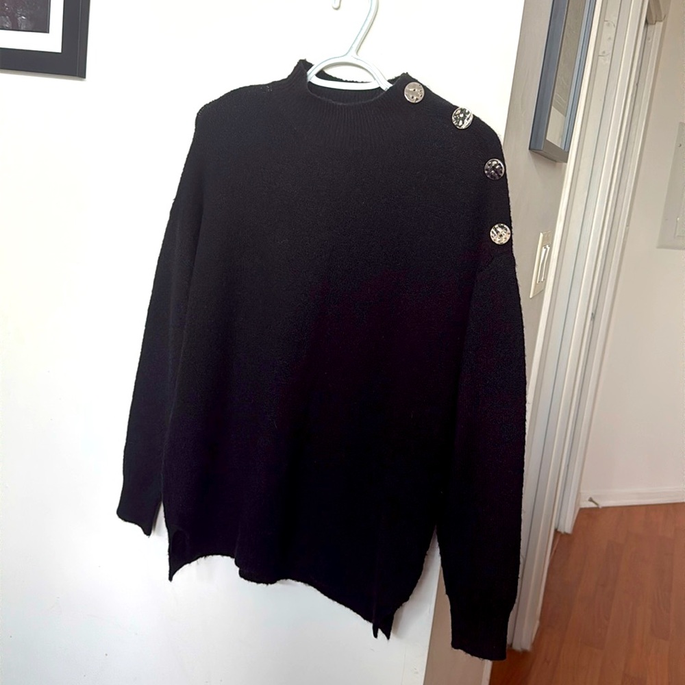 Suzy Shier Black Cowl Neck Sweater with Rose Gold Detail